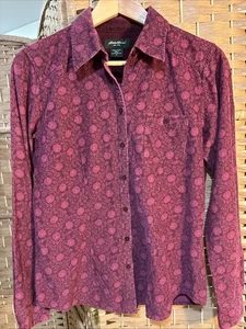 Eddie Bauer Shirt Womens Small Baby Wale Corduroy Wine Long Sleeve Button Up - Picture 1 of 7