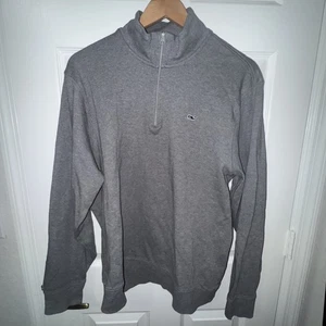 Vineyard Vines Sweater Mens Large Gray Quarter Zip Pullover Whale Logo Cotton - Picture 1 of 4