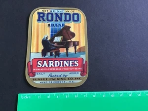 Rondo Sardines Sunset Packing Co Pembroke ME etiqueta de colección R34034 - Imagen 1 de 2