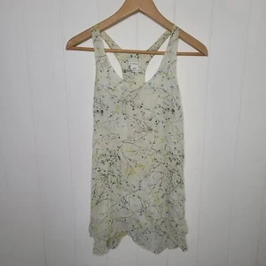 Damen Seiden Top Größe XS Grün Blumen Boho Ärmellos Stufen Kunst Sommer - Bild 1 von 13