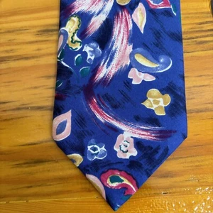 ST MICHAEL by MARKS & SPENCER 100% SILK Mens Blue Floral Tie Made in UK - Picture 1 of 6
