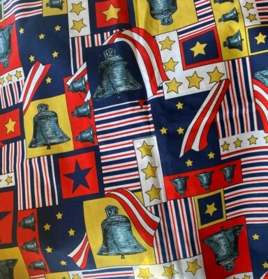 Vintage Fabric Patriotic Liberty Bell Patchwork Stars Flag 1 Y A12 - Image 1 of 4