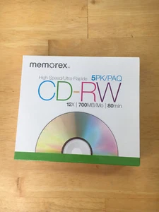 New Memorex High Speed CD-RW 5 Pack 12X 80Min 700MB Factory Sealed Compact Disk - Picture 1 of 4