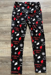 Feliz Navidad Leggings Negros Talla M Negro Rojo Vacaciones Elastizado Pantalón Poof NY - Imagen 1 de 3