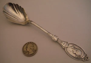 Hotchkiss & Schreuder MEDALLION Coin Silver SUGAR SHELL SERVING SPOON c1880 NICE - Picture 1 of 6