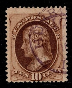 US #187 Banknote 10c Jefferson Hurricane Purple CDS Circular Date Stamp Cancel - Bild 1 von 2