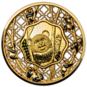 Filigree Panda. Solomon Islands 5$ 2022 2 oz Gold Plated 99,9% silver coin - Picture 1 of 3