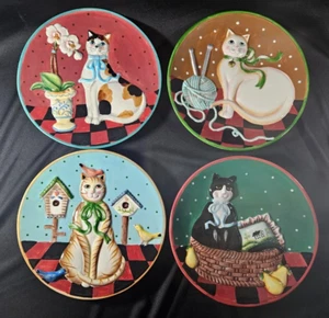 Set of 4 Bas Relief 3D Plates/Smiling Cats/1 each Calico, White, Tabby, & Tuxedo - Picture 1 of 10