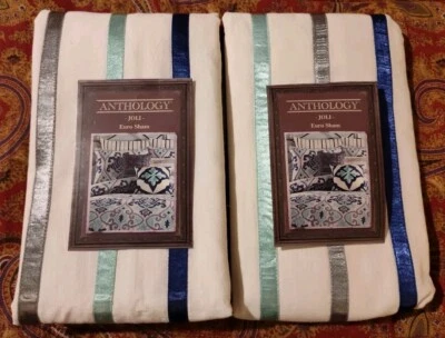 Anthology -Joli- 2 Euro Shams White with Blue Gray & Mint Ribbon Stripes - Image 1 of 4