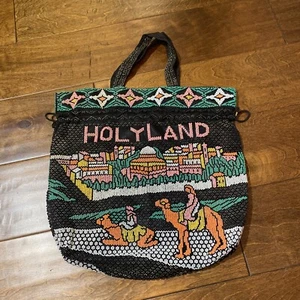 Vintage Colorful Beaded Holy Land Purse Cinch Bag Jerusalem Tote Drawstring EUC - Picture 1 of 4
