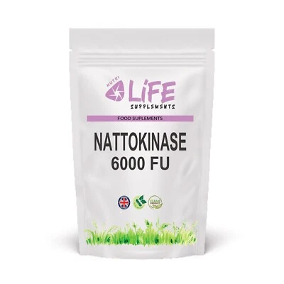 NUTRI LIFE SUPPLEMENTS NATTOKINASE 6000FU Capsules 300 mg Support blood health made in UK Supplements