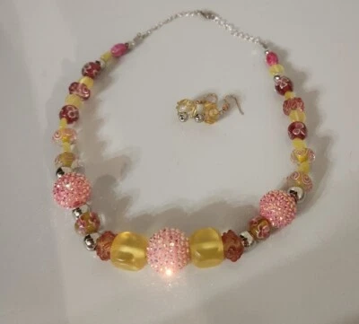 JUEGO DE COLLAR con cuentas rosa LILAH ANN pendientes MURANO LAMPWORK cuentas de vidrio b10 Foto 1 de 4
