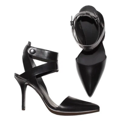 Alexander Wang Sonja Heel Black Leather Ankle Strap Pumps Womens EU 39 US 9 - Image 1 of 4