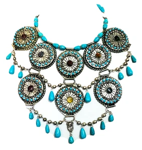 Pendientes de Collar Espiritual Big Bib turquesa de los Chakras de la India Únicos en su Tipo - Imagen 1 de 9