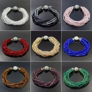 Handgefertigt mehrschichtig glänzendes Glas Kristall Perlen Armband magnetischer Verbinder - Bild 1 von 19