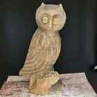 Carved Wood Owl Figurine, 10.5"