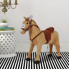 Kid Toy Standing Horse Plush Pony 60cm Traditional Gift w/Neigh Sound Beige