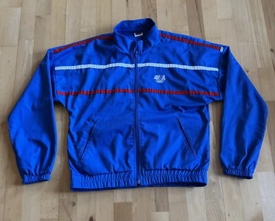 VINTAGE 1984 LEVI’S USA OFFICIAL OLYMPIC JACKET BLUE RED & WHITE STRIPE MEDIUM - Image 1 of 4