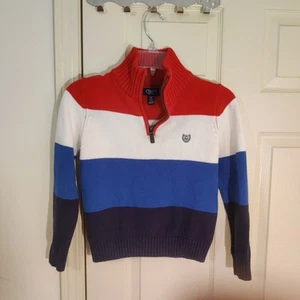 Chaps Boy's Size Small Red White Blue Black Pullover Sweater Quarter Zip 1/4 - Picture 1 of 10
