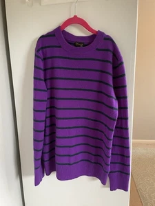 Crewcuts Girls’ Cashmere Crewneck Purple Black Stripe Sweater; 100% Cashmere - Picture 1 of 3