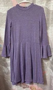 KIDPIK Vestito Bambina Maniche Lunghe a Campana Viola Pattinatore Maglia Cerniera Posteriore - Foto 1 di 10