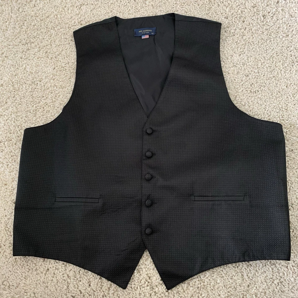 Mel Howard New York Vest Mens Size 2X Black Waistcoat 5 Fabric-Covered Buttons - Image 1 of 4