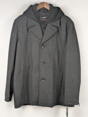 Black Rivet Hooded Coat Jacket Mens XL Black Full Zip w/ Lining Wool Blend NEW - Image 1 of 4