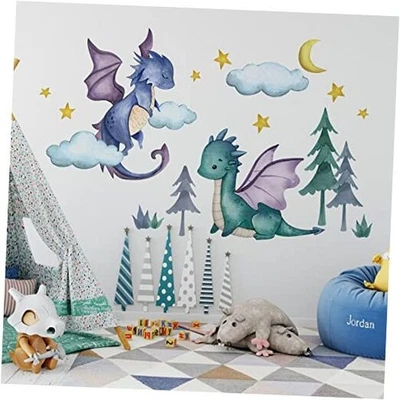  Calcomanías de pared para bebés pegatinas, estrellas lunares nubes bosque guardería sala de juegos dragón Foto 1 de 4
