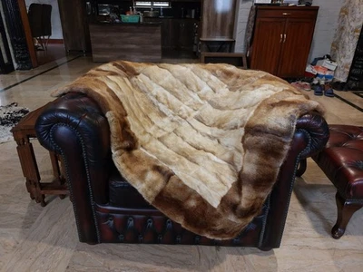 Genuine Real Natural Muskrat Mink Fur Blanket Single Size throw 52"x40" Rug 6852 - Image 1 of 4