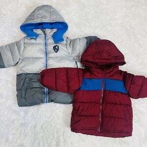 2 Boys Hooded Puffer Baby Winter Jacket 18-24M, Old Navy Burgundy, iExtreme Gray