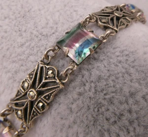 Armband Silber 800 unglaublich seltenes Design Markasit Kunststein 40iger Jahre - Bild 1 von 5