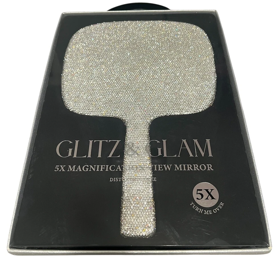 Espejo de tocador con aumento GLITZ & GLAM 5X plateado estrás TikTok viral Foto 1 de 1