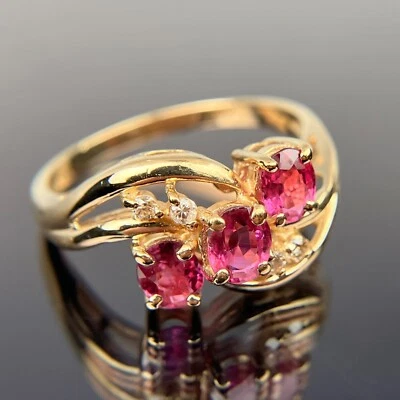 EFFY BH 14k Ruby & Diamond Three-Stone Yellow Gold Ring Size 8.25 - Image 1 of 4
