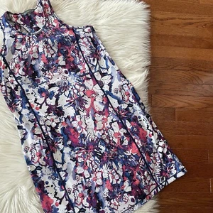 Title Nine Splatter Floral Print Cut Out Back Athletic Dress Size Large Pocket - Picture 1 of 6