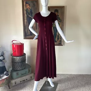Vintage 90s Burgundy Ribbed Knit Button Front Midi Dress Friends L/XL - Picture 1 of 9