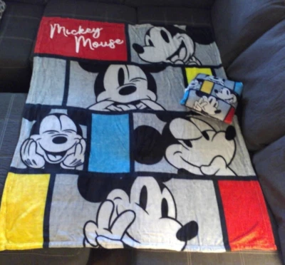Mickey Mouse Plaid Expressions 5 ft x 4 ft Throw Blanket & Pillow Disney - Image 1 of 4