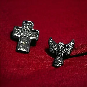 Lot Of 2 Origami Owl Religious Rhinestone Cross & Angel Charms For Living Locket - Picture 1 of 5