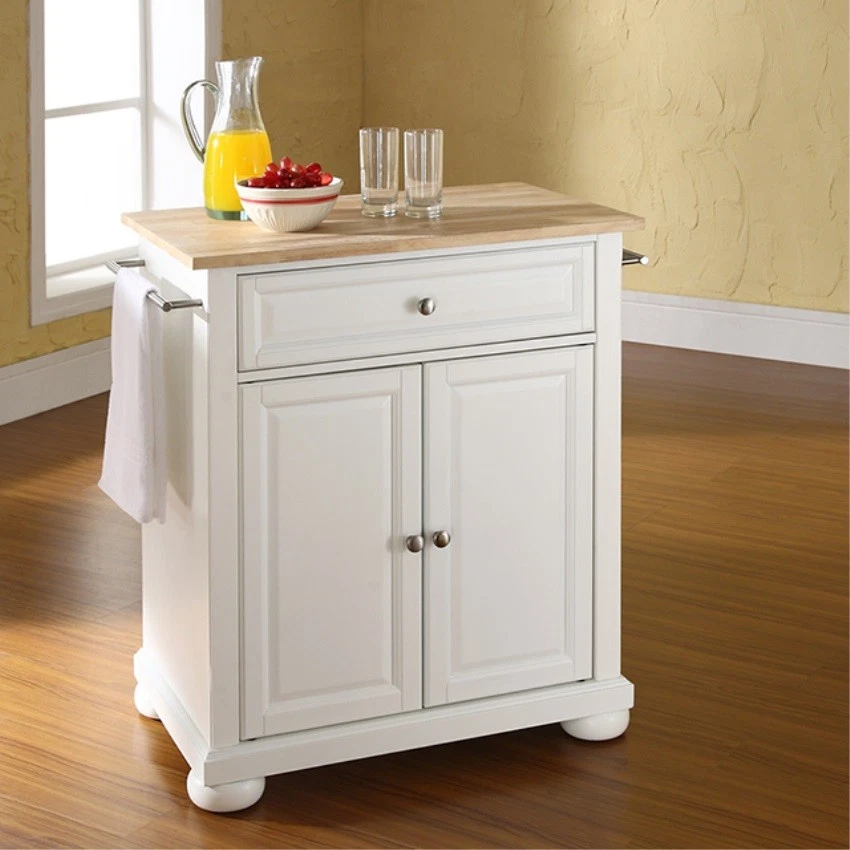 3056748 KF30021AWH Crosley Furniture Alexandria Natural Wood Top Kitchen Island W Round Bun Feet ID 710244283656