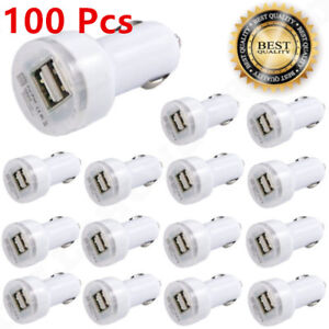 100 Pcs Dual USB 2 Ports Car Charger 2.1A White Power Adapter For iPhone Samsung