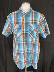 Prana Men’s Multicolor Blue Plaid Short Sleeve Button Down shirt Size Large - Picture 1 of 6