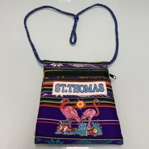 Bunte St. Thomas Souvenir Handtasche Tasche! Rosa Flamingos. Fisch. Sonne. Gewebt. - Bild 1 von 5