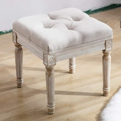Chairus Square Fabric Tufted Ottoman Bench Stool Rustic wood legs - Image 1 of 4