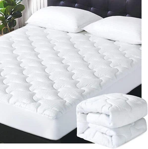 Pillow-Top Cooling Mattress Topper Snow Down Alternative Matress Cotton Pad Deep - Picture 1 of 6