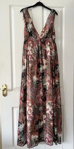 Ladies Women’s Vintage Accessorize Long Maxi Multicoloured V Neck Dress Size L - Picture 1 of 20