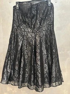 Mattox Short Lace Dress Womens 12 Black Pleated Party Cocktail Strapless Gothic - Picture 1 of 8