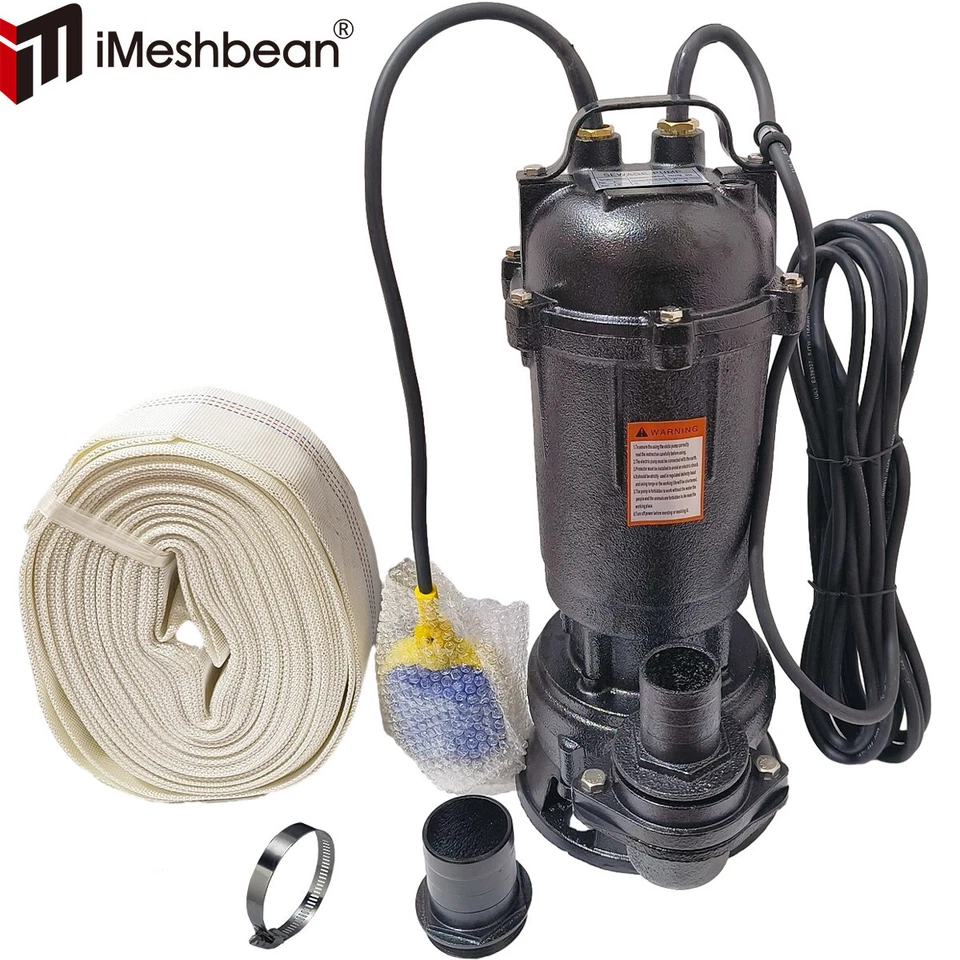 Bomba sumergible de aguas residuales de hierro fundido de 2 HP 6498 GPH con interruptor de flotador de manguera de 66 pies 110-120 V Foto 1 de 4