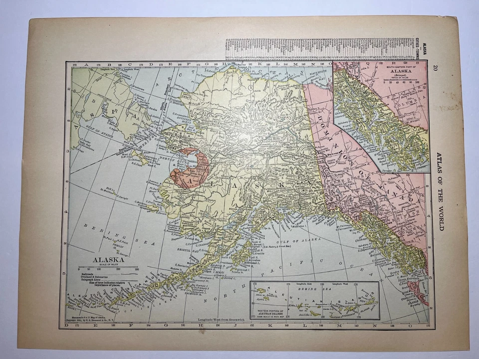 1910 ALASKA State Map fm High Quality 1914 Library Atlas MUST SEE DESCRIPTION - Image 1 of 1