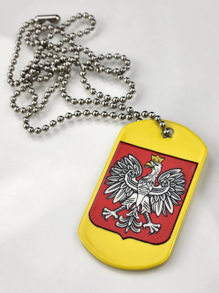 Dog Tag militar personalizada bandeira da República da Polônia com brasão águia branca - Imagem 1 de 1