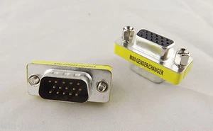 10x VGA/SVGA 15 Pin DB15 Male To Female D-SUB 3 Rows Mini Gender Changer Adapter - Picture 1 of 7