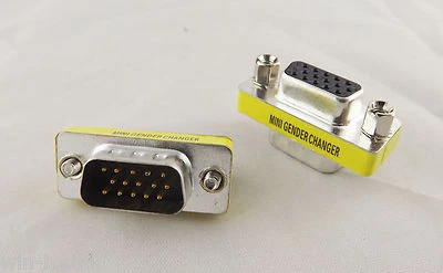 10x VGA/SVGA 15 Pin DB15 Male To Female D-SUB 3 Rows Mini Gender Changer Adapter - Image 1 of 4
